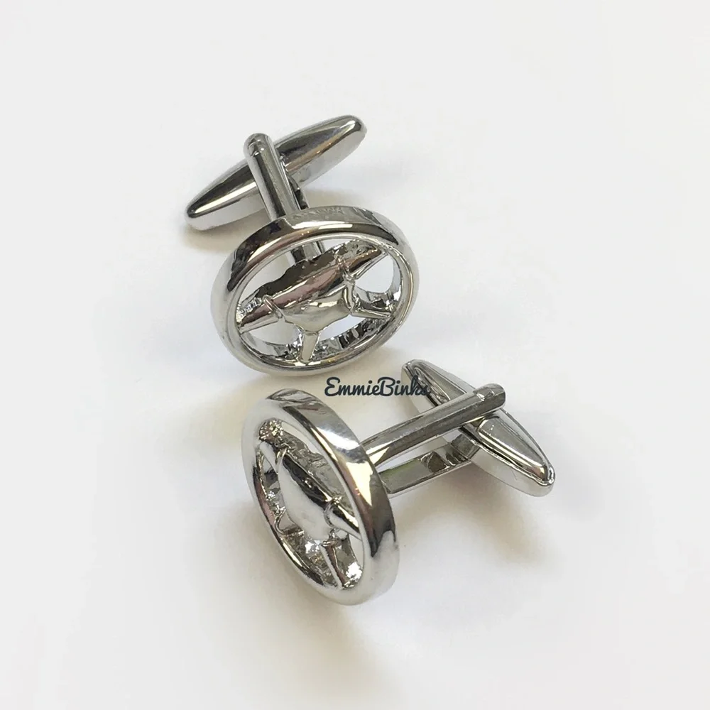 New High Polish Modern Steering Wheel Cufflinks ~ Automotive Enthusiasts